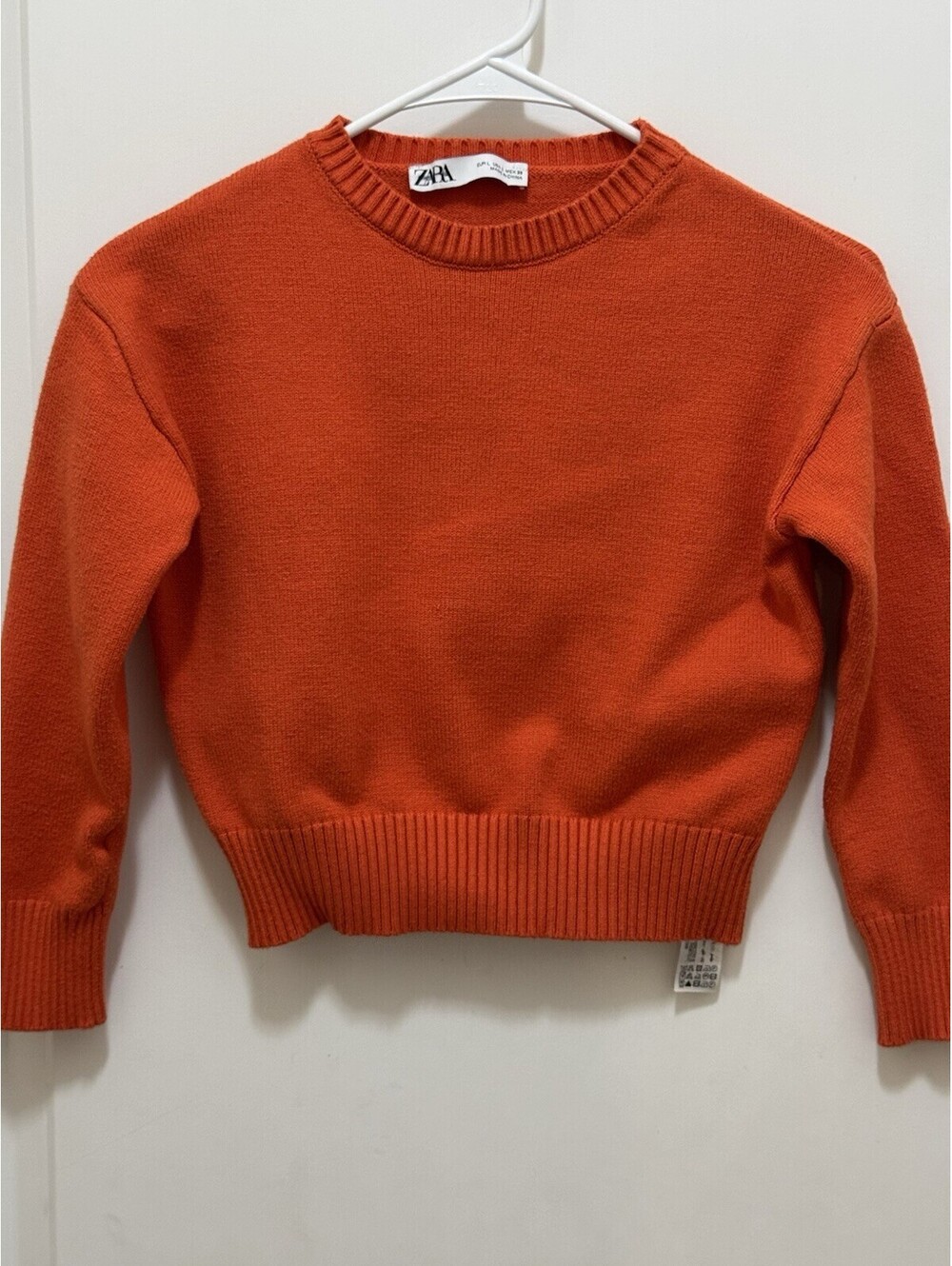 Zara Sweater Womens Large Orange Cropped Crewneck Long Sleeve Knit Pullover